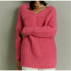 Cuyana Womens Alpaca /Wool Chunky V Neck Azalea Sweater NOWT